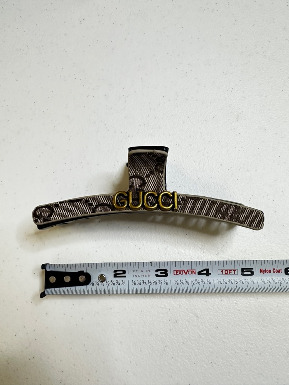 Gucci Brown Monogram Hair Claw with Gold Logo - Picture 2 of 6